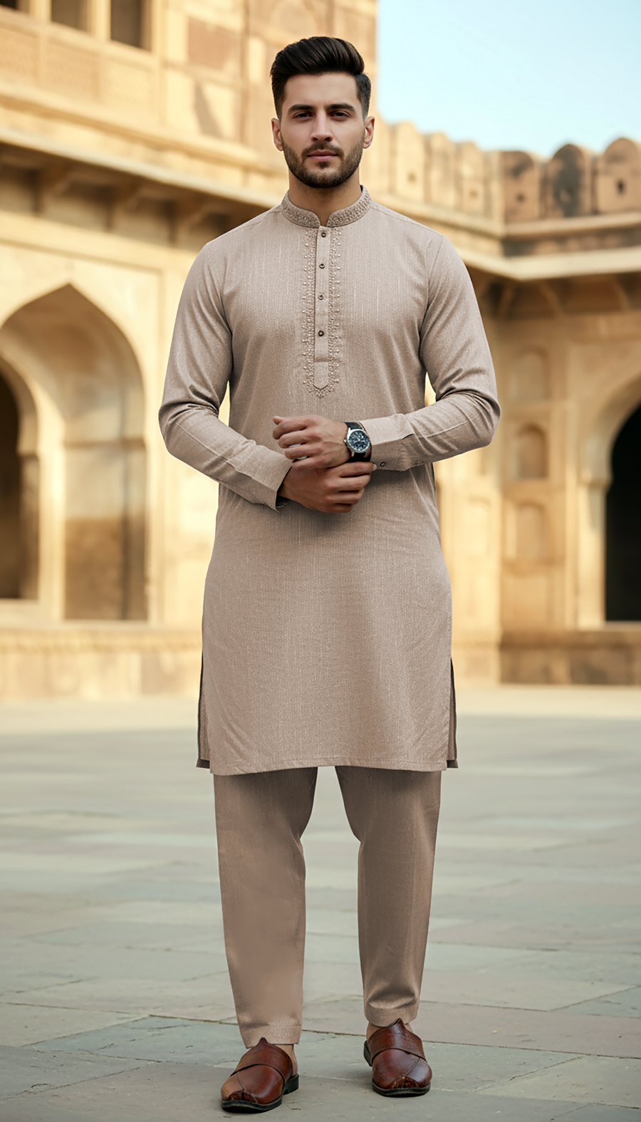 02 Piece Ready to wear Mens Embroidered Shalwar & Kameez