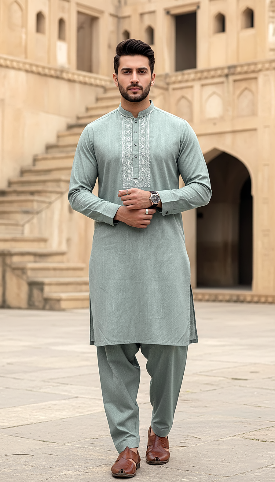 02 Piece Ready to wear Mens Embroidered Shalwar & Kameez