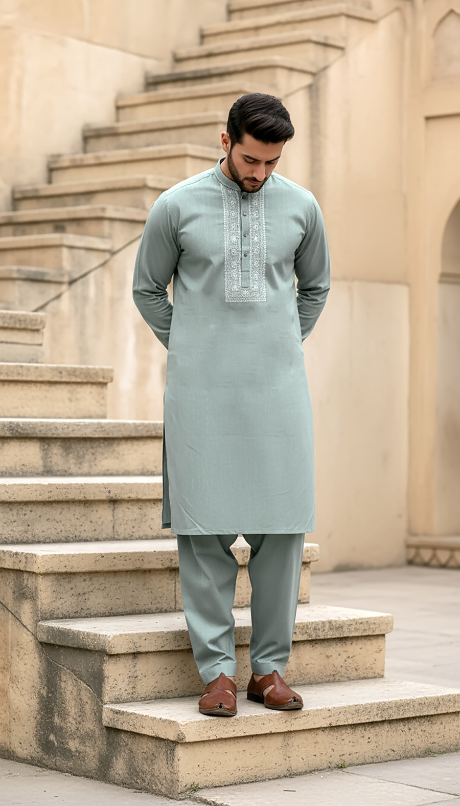 02 Piece Ready to wear Mens Embroidered Shalwar & Kameez
