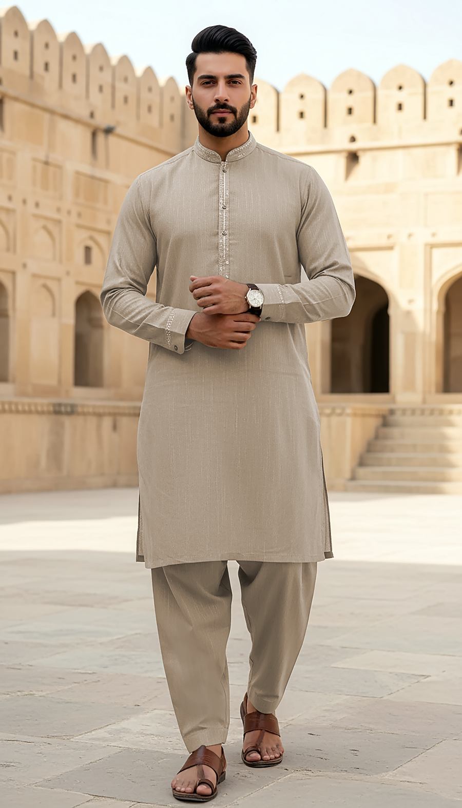 02 Piece Ready to wear Mens Embroidered Shalwar & Kameez