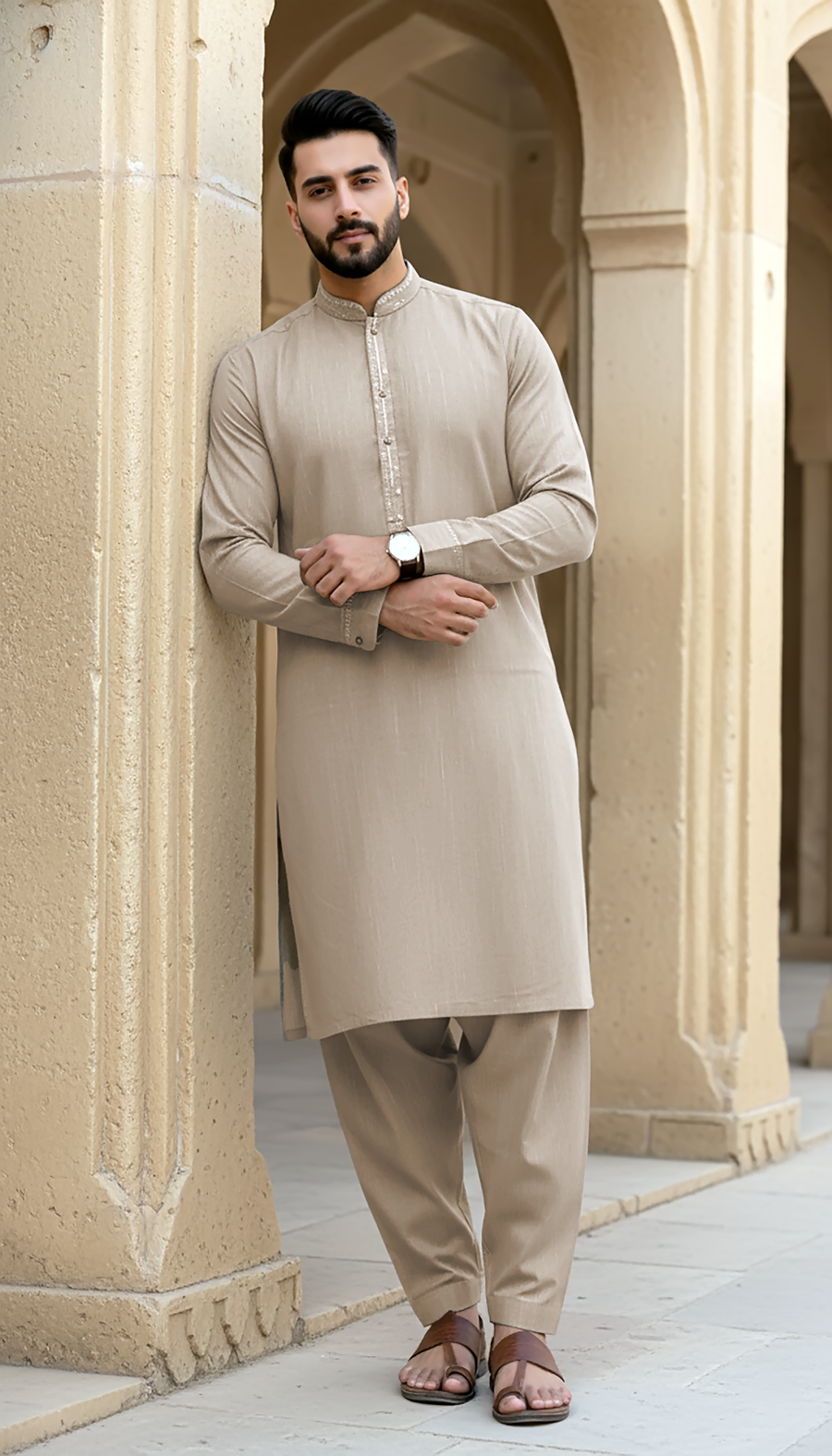 02 Piece Ready to wear Mens Embroidered Shalwar & Kameez