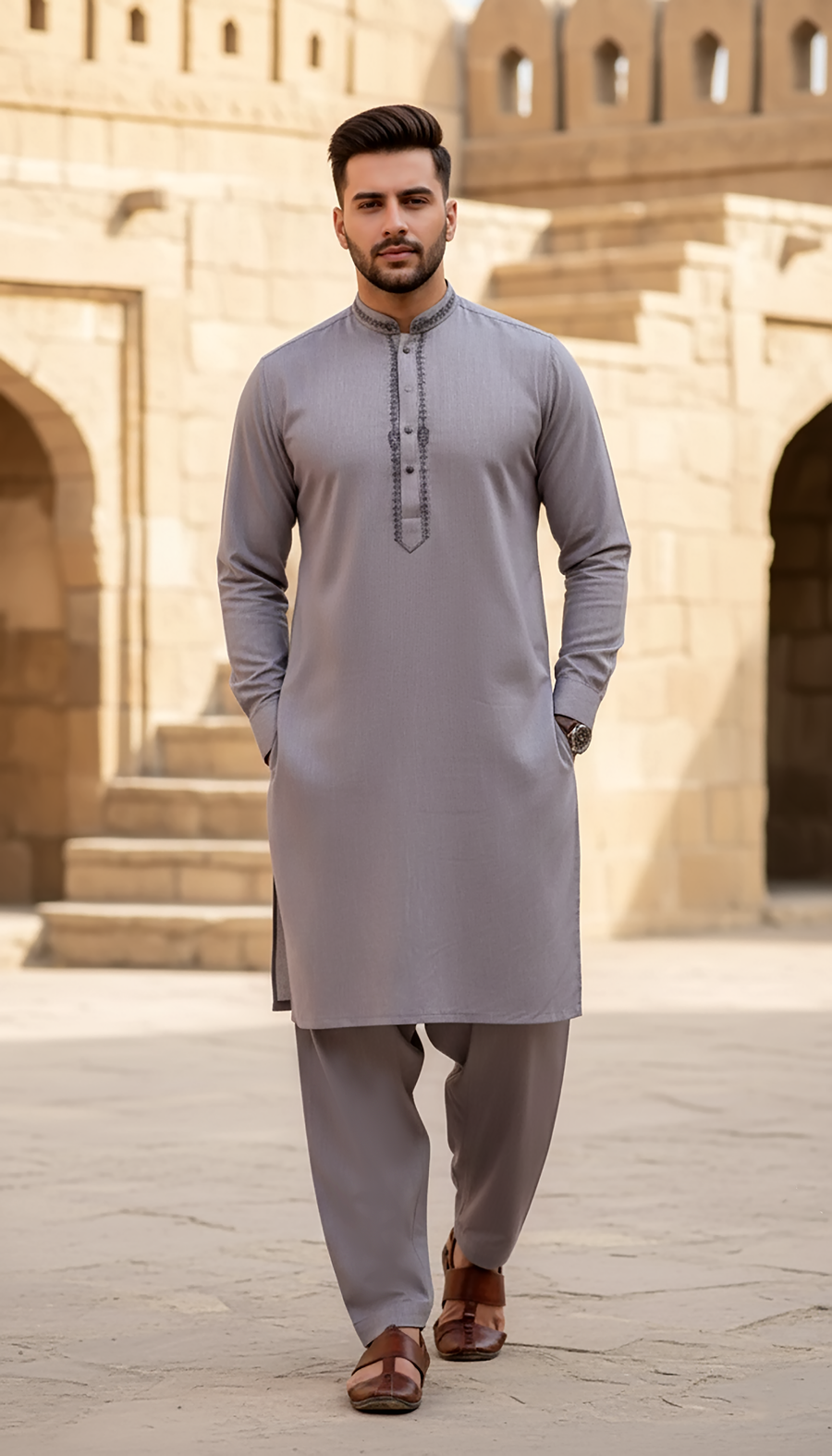 02 Piece Ready to wear Mens Embroidered Shalwar & Kameez