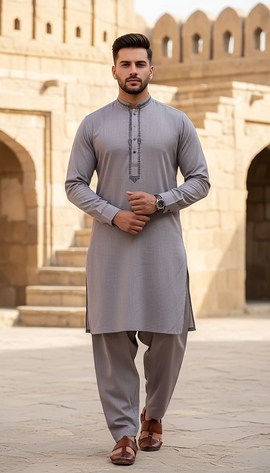 02 Piece Ready to wear Mens Embroidered Shalwar & Kameez