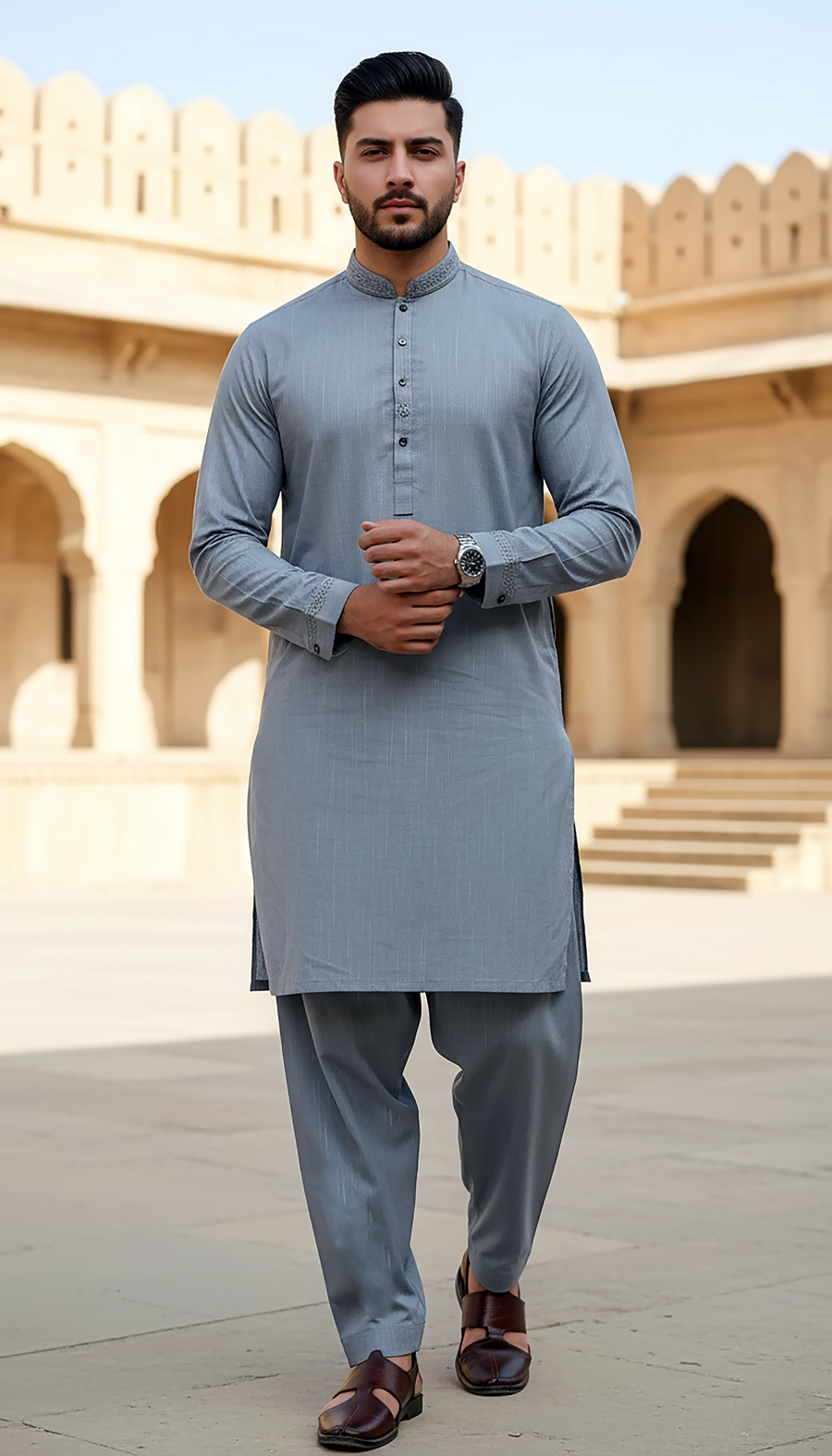 02 Piece Ready to wear Mens Embroidered Shalwar & Kameez