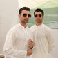 Off White Cotton Embroidered Kurta Trouser - Loop Buttons - Men
