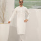 Off White Cotton Embroidered Kurta Trouser - Loop Buttons - Men