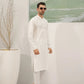 Off White Cotton Embroidered Kurta Trouser - Loop Buttons - Men