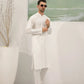 Off White Cotton Embroidered Kurta Trouser - Loop Buttons - Men