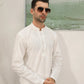 Off White Cotton Embroidered Kurta Trouser - Loop Buttons - Men