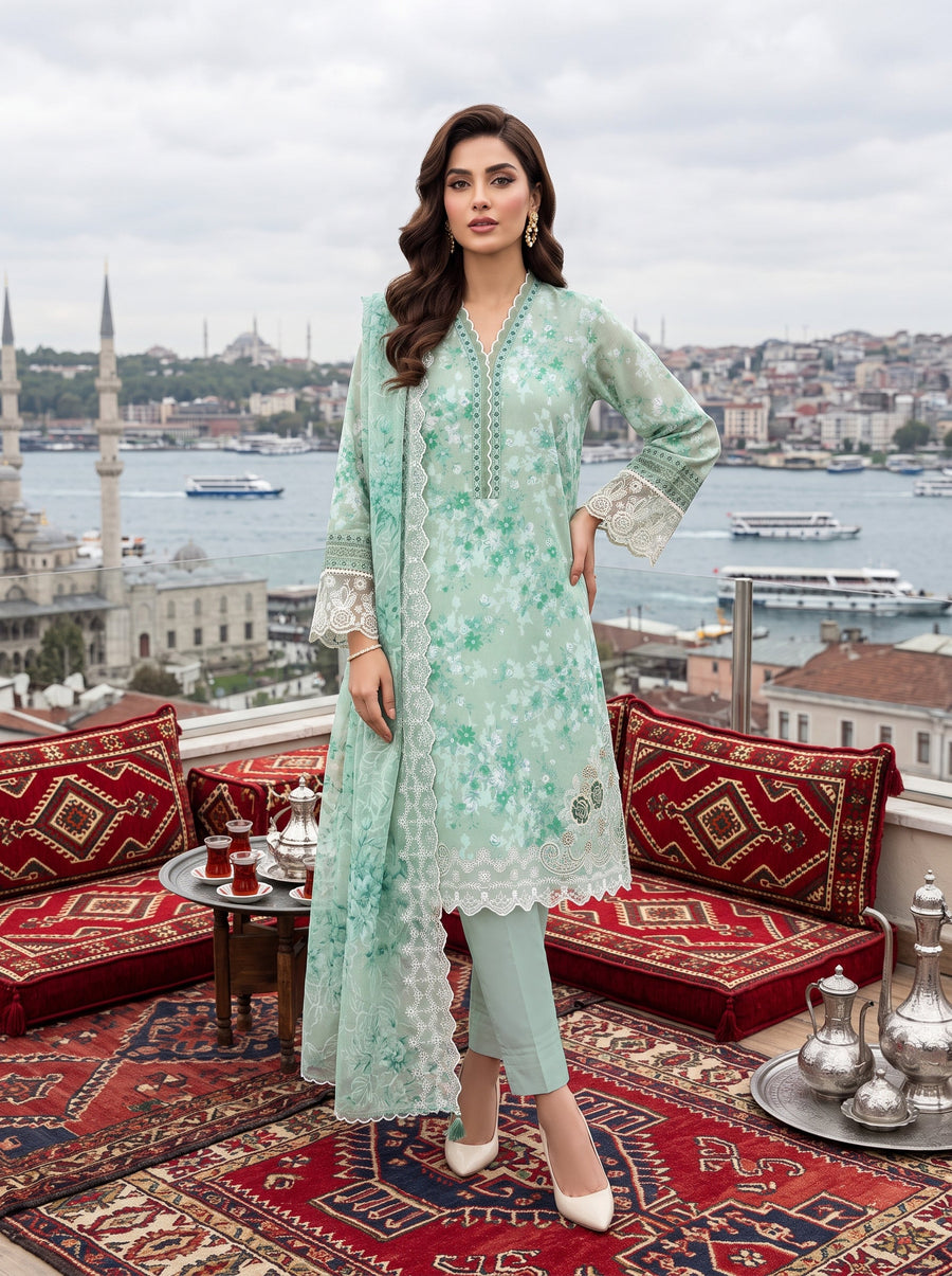 03 Piece Unstitched Printed Embroidered Lawn
