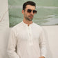 Off White Cotton Embroidered Kurta Trouser - Loop Buttons - Men