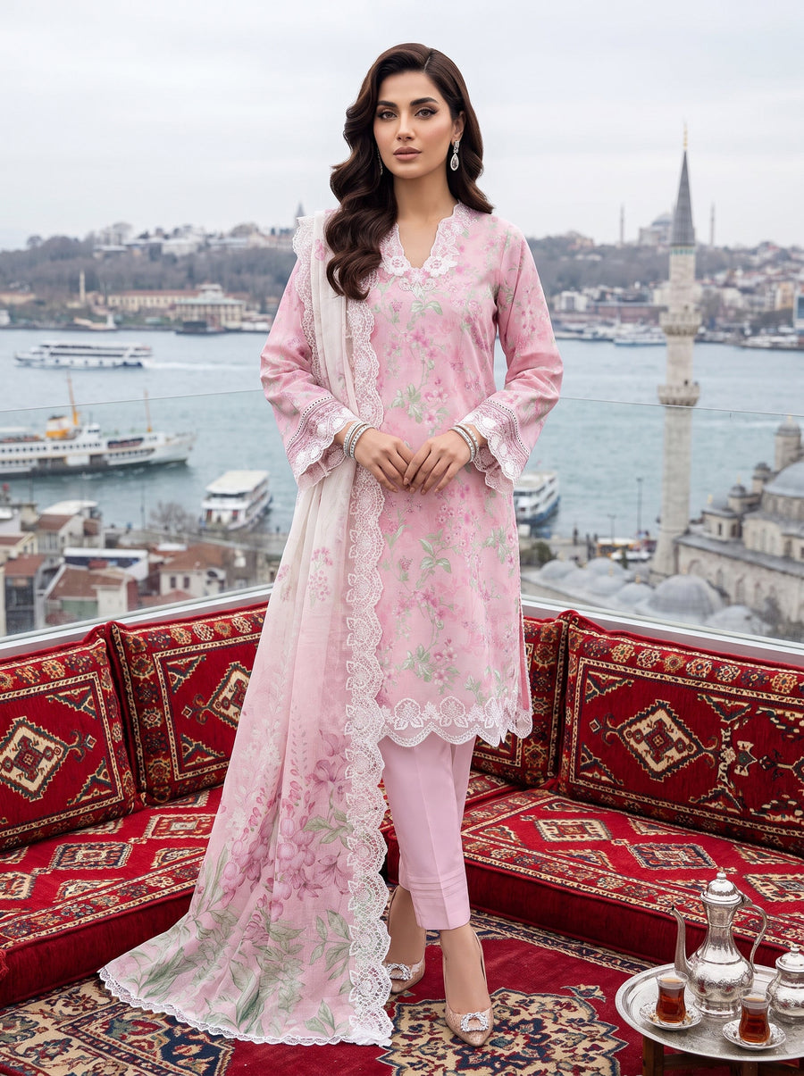 03 Piece Unstitched Printed Embroidered Lawn
