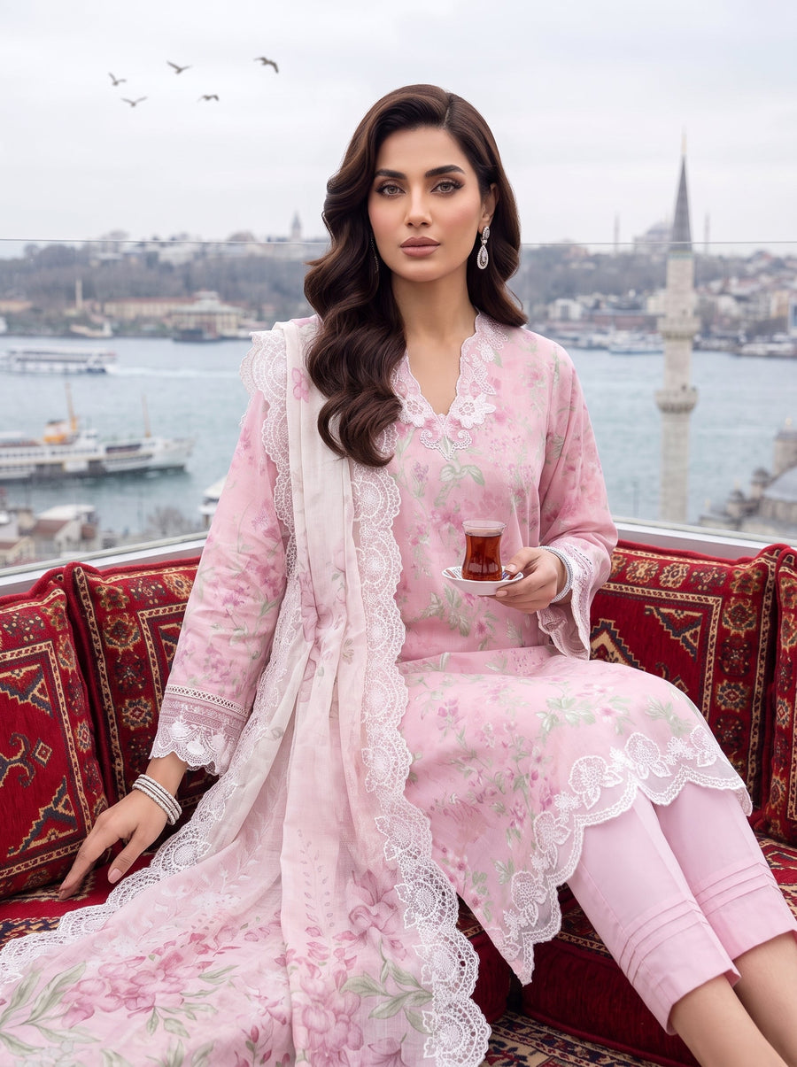 03 Piece Unstitched Printed Embroidered Lawn