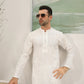 Off White Cotton Embroidered Kurta Trouser - Loop Buttons - Men