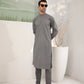 Light Grey Cotton Embroidered Kurta Trouser - Men