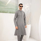 Light Grey Cotton Embroidered Kurta Trouser - Men