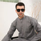 Light Grey Cotton Embroidered Kurta Trouser - Men