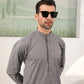 Light Grey Cotton Embroidered Kurta Trouser - Men