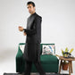 Black Soft Cotton Kurta Shalwar with Waistcoat - Men