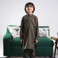 Olive Green Blended Kurta Trouser - Kids