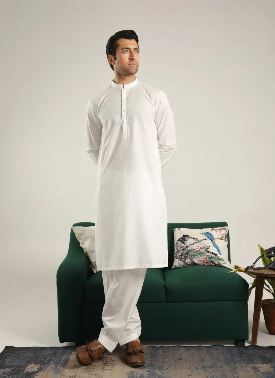 Off White Soft Cotton Kurta Shalwar - Men