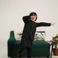 Black Kurta Trouser with Blended Waistcoat - Round Cut Buttoned - Kids