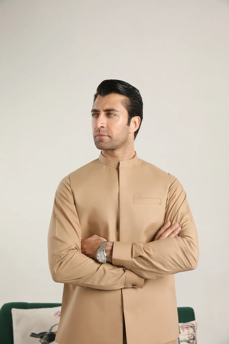 Camel Cotton Soft Kurta Trouser with Waistcoat - Men
