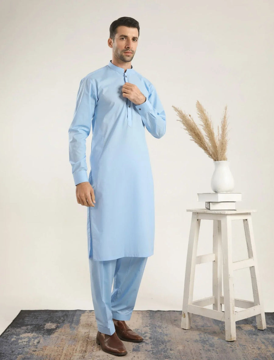 Sky Blue Soft Cotton Kurta Shalwar - Men