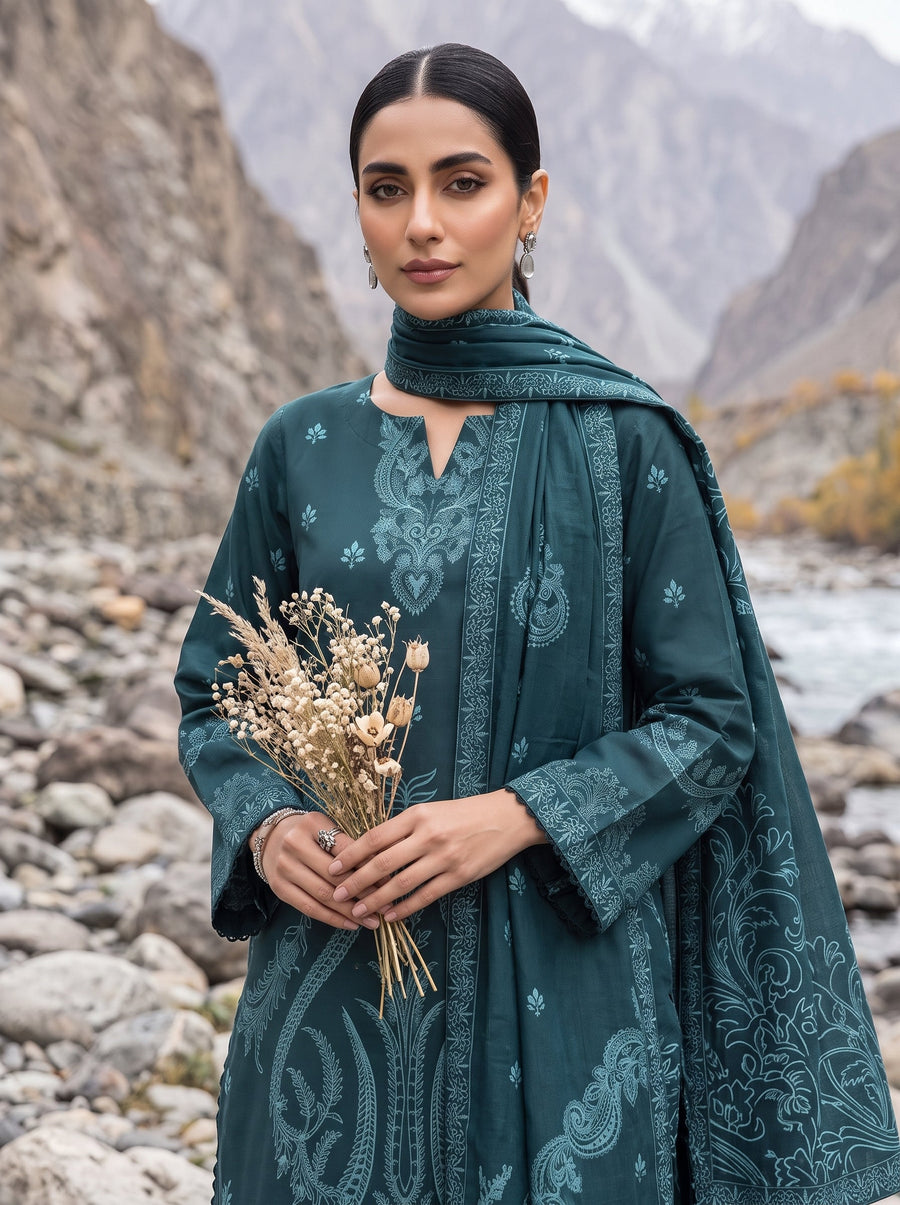 03 Piece Unstitched Printed Pashmina