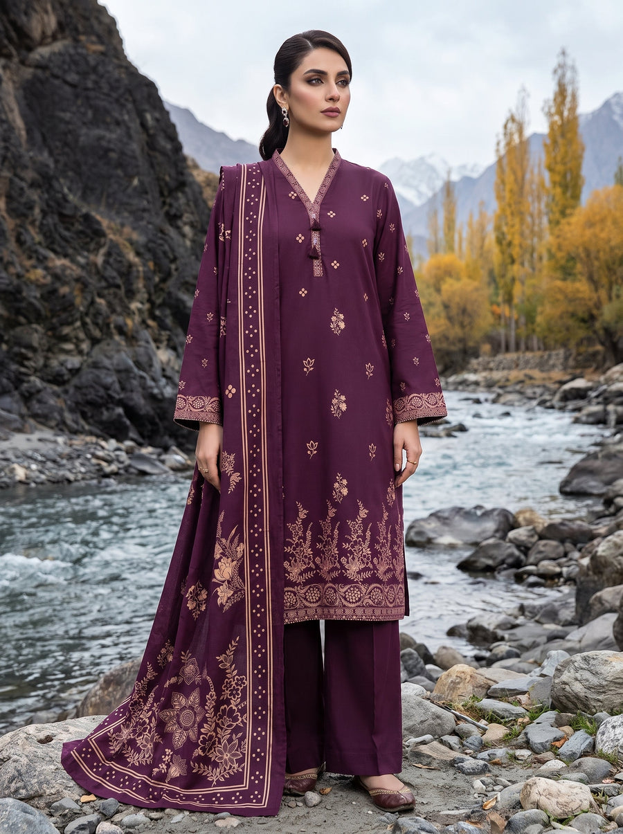 03 Piece Unstitched Printed Pashmina