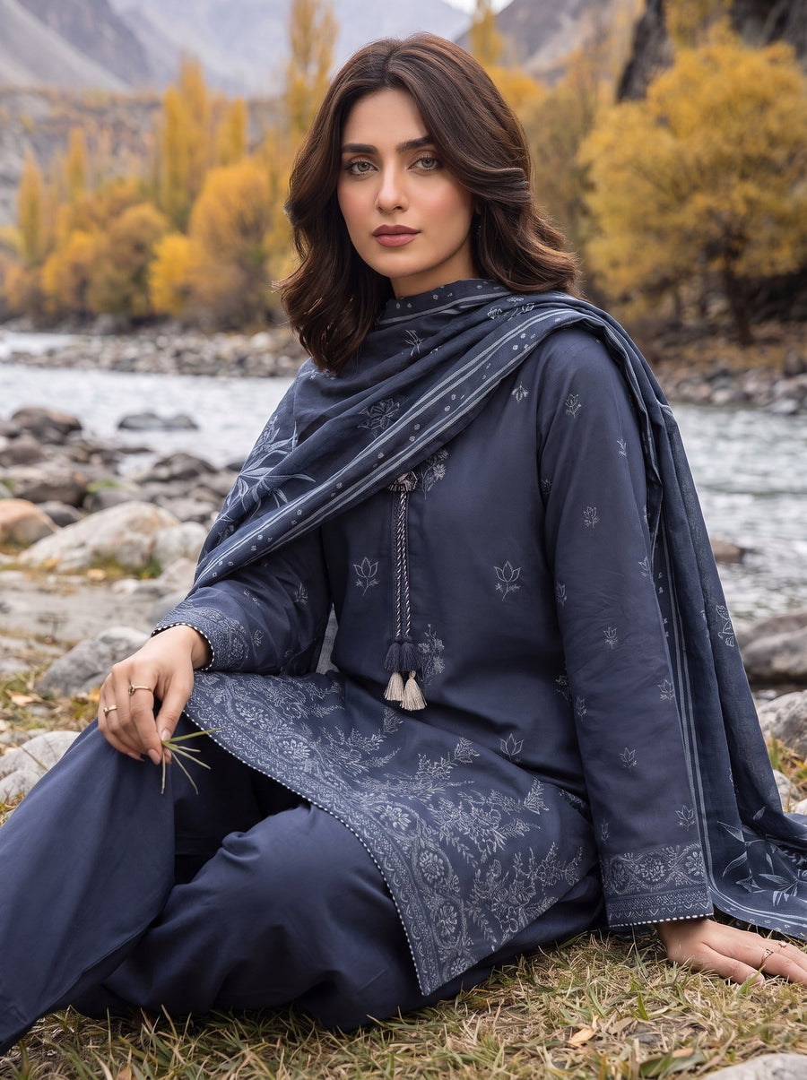 03 Piece Unstitched Printed Pashmina