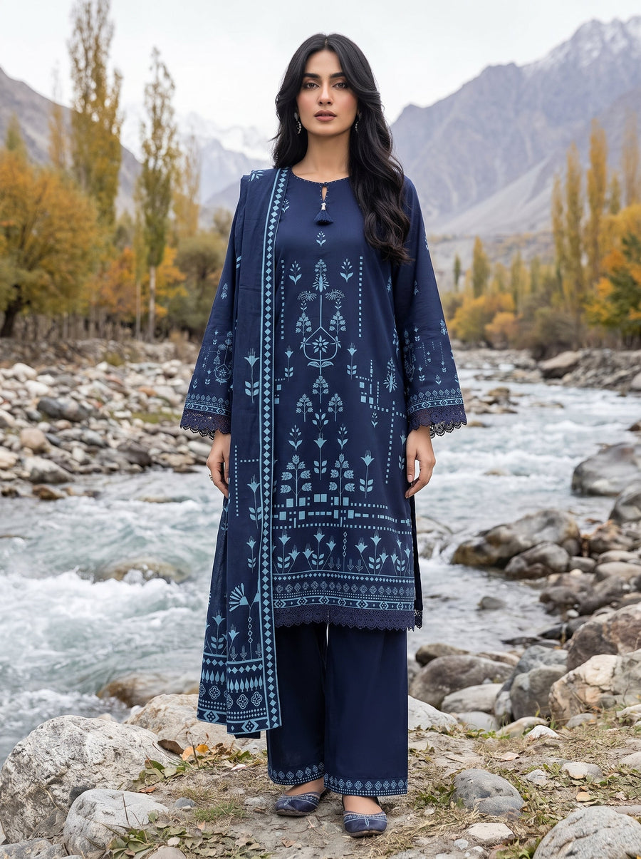 03 Piece Unstitched Printed Pashmina
