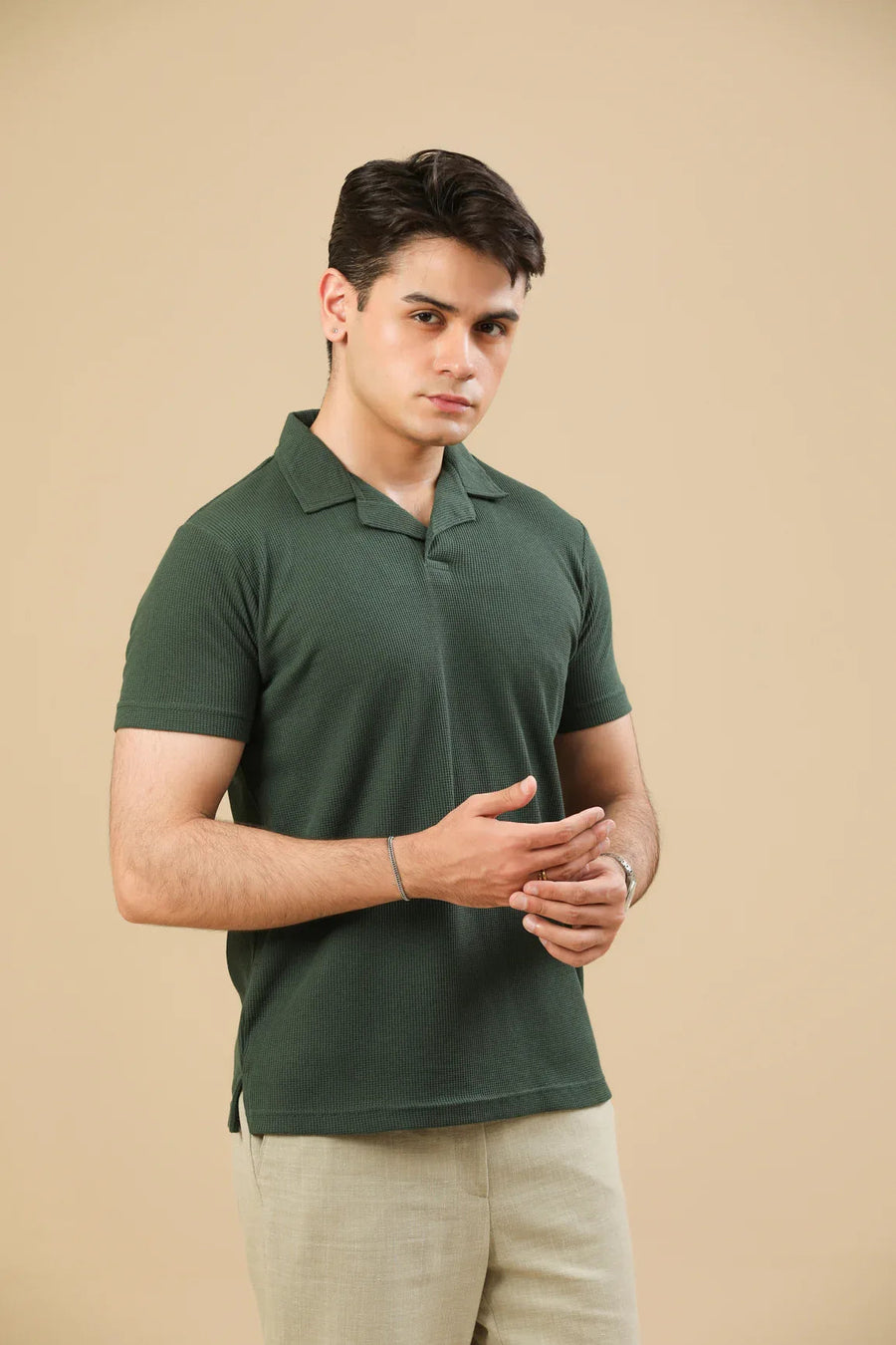 Waffle Bottle Green Revere Polo