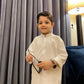 Off White Blended Kurta Trouser - Kids