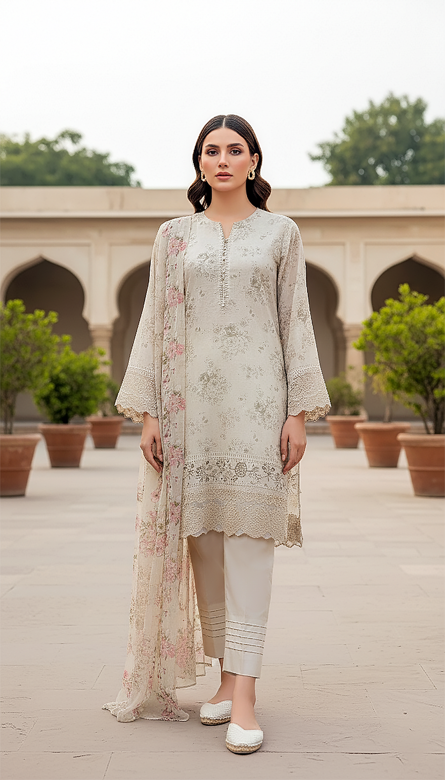 03 Piece Unstitched Printed Embroidered Komal Lawn