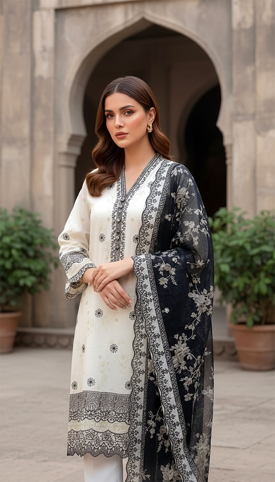 03 Piece Unstitched Printed Embroidered Komal Lawn