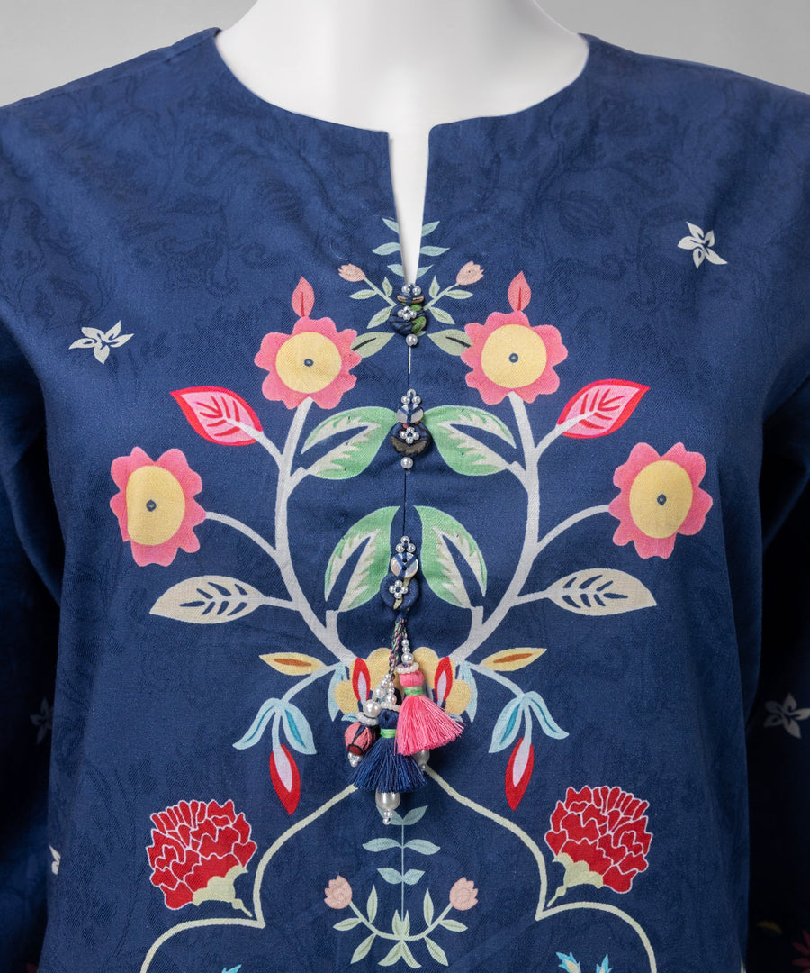 Blue Printed Dobby Unstitched 2Pc