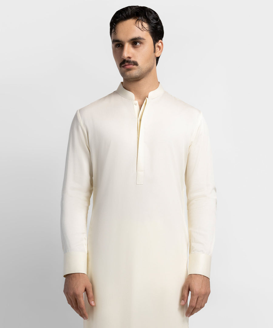 Cream Plain Kameez Shalwar