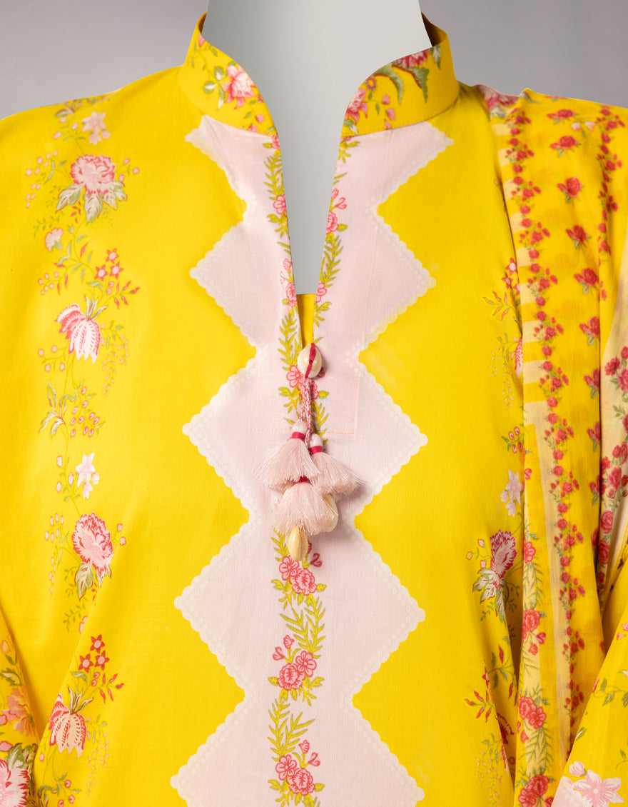 Yellow Lawn Printed 3Pc Stitched