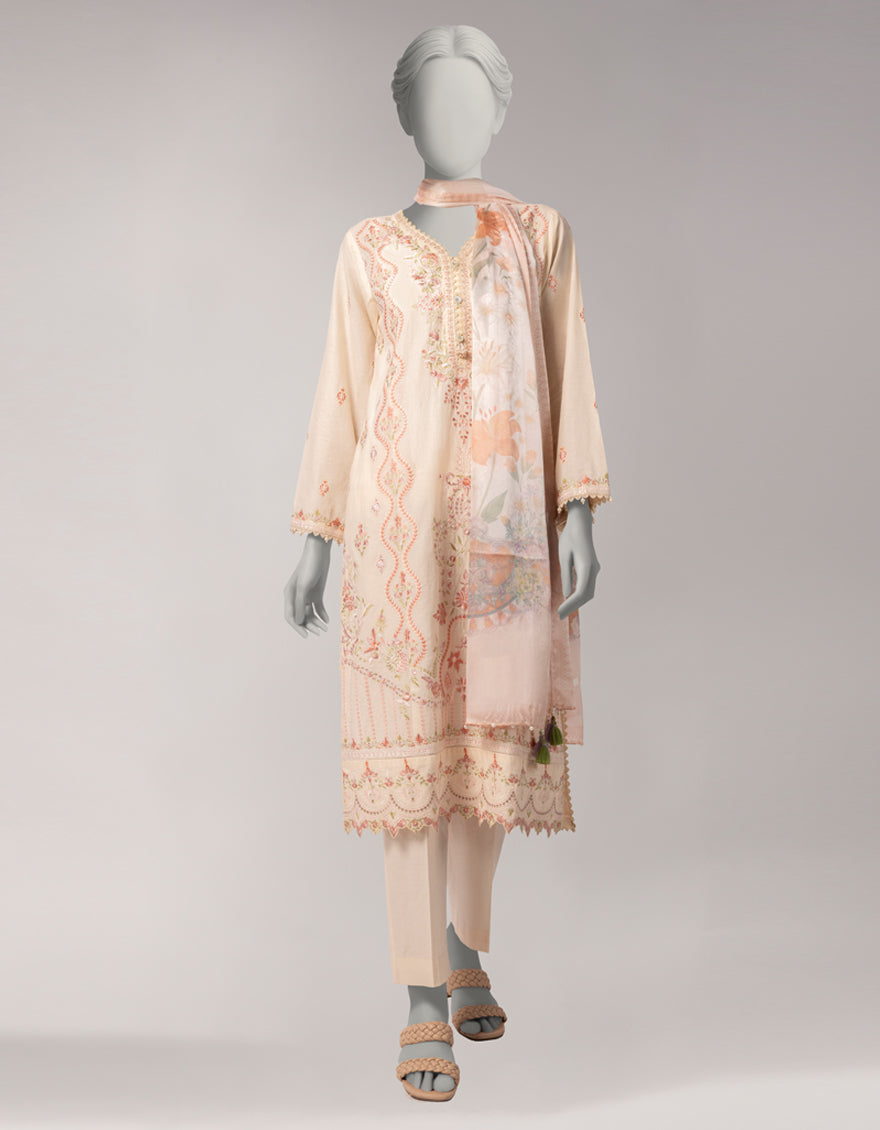 Peach Lawn Embroidered 3Pc Stitched