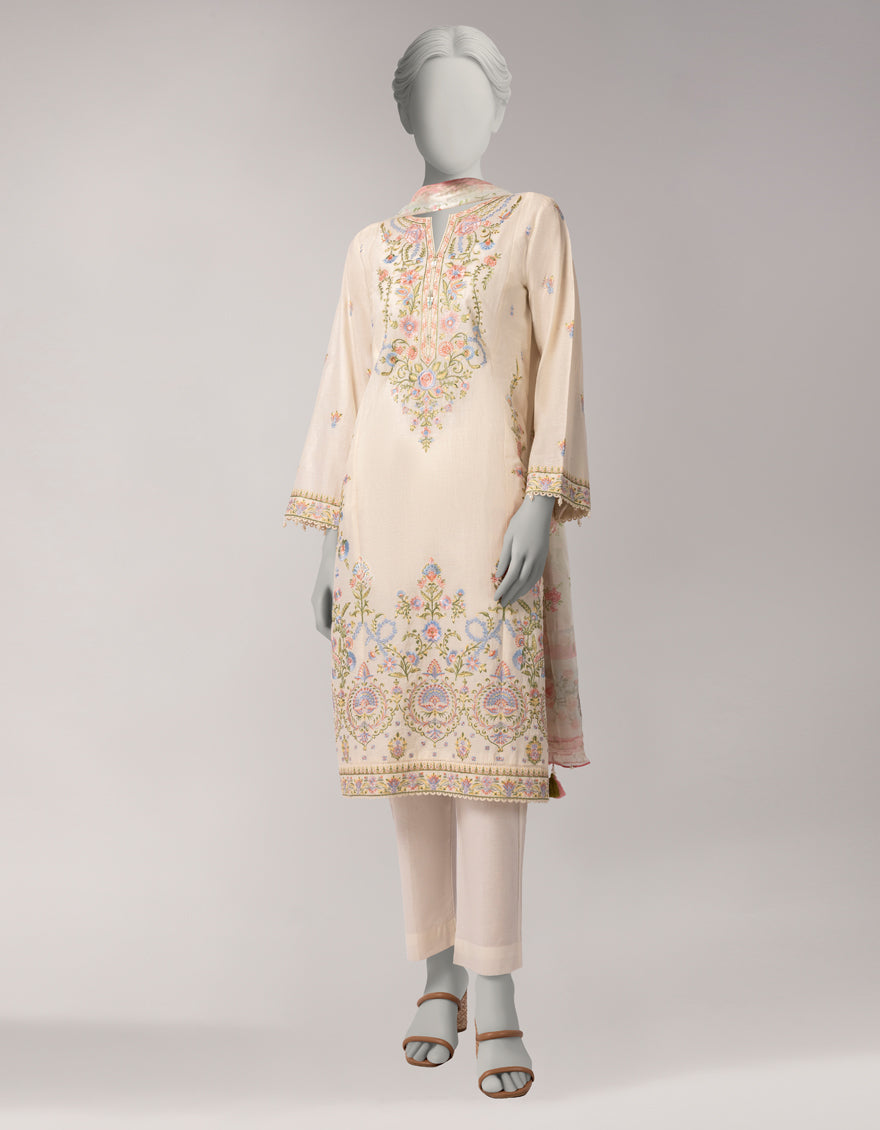 Off White Lawn Embroidered 3Pc Stitched