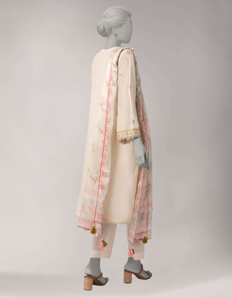 Off White Lawn Embroidered 3Pc Stitched