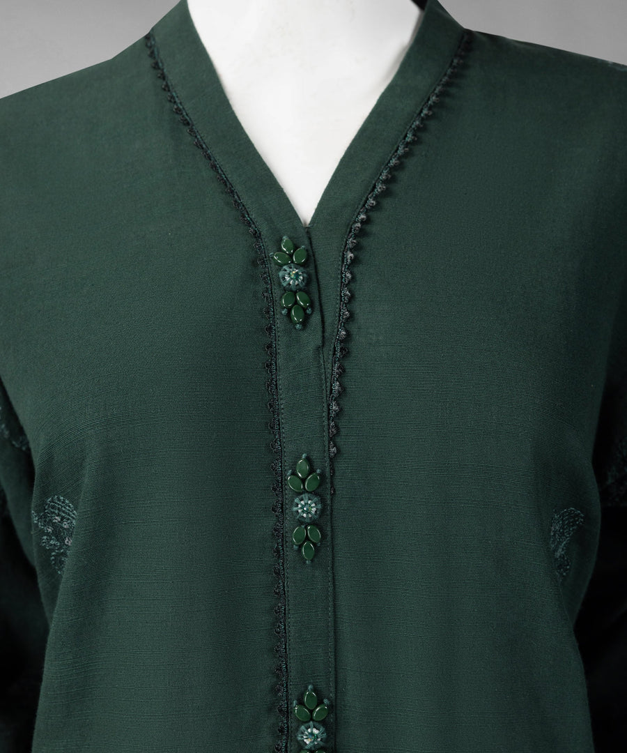 Green Embroidered Khaddar Slub Unstitched 3Pc