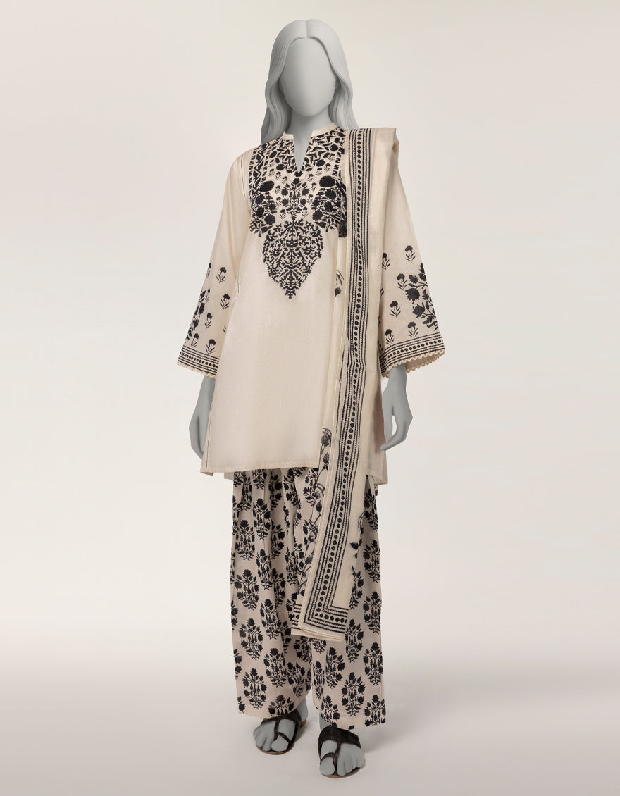 Off White Lawn Digital Printed 3Pc Stitched