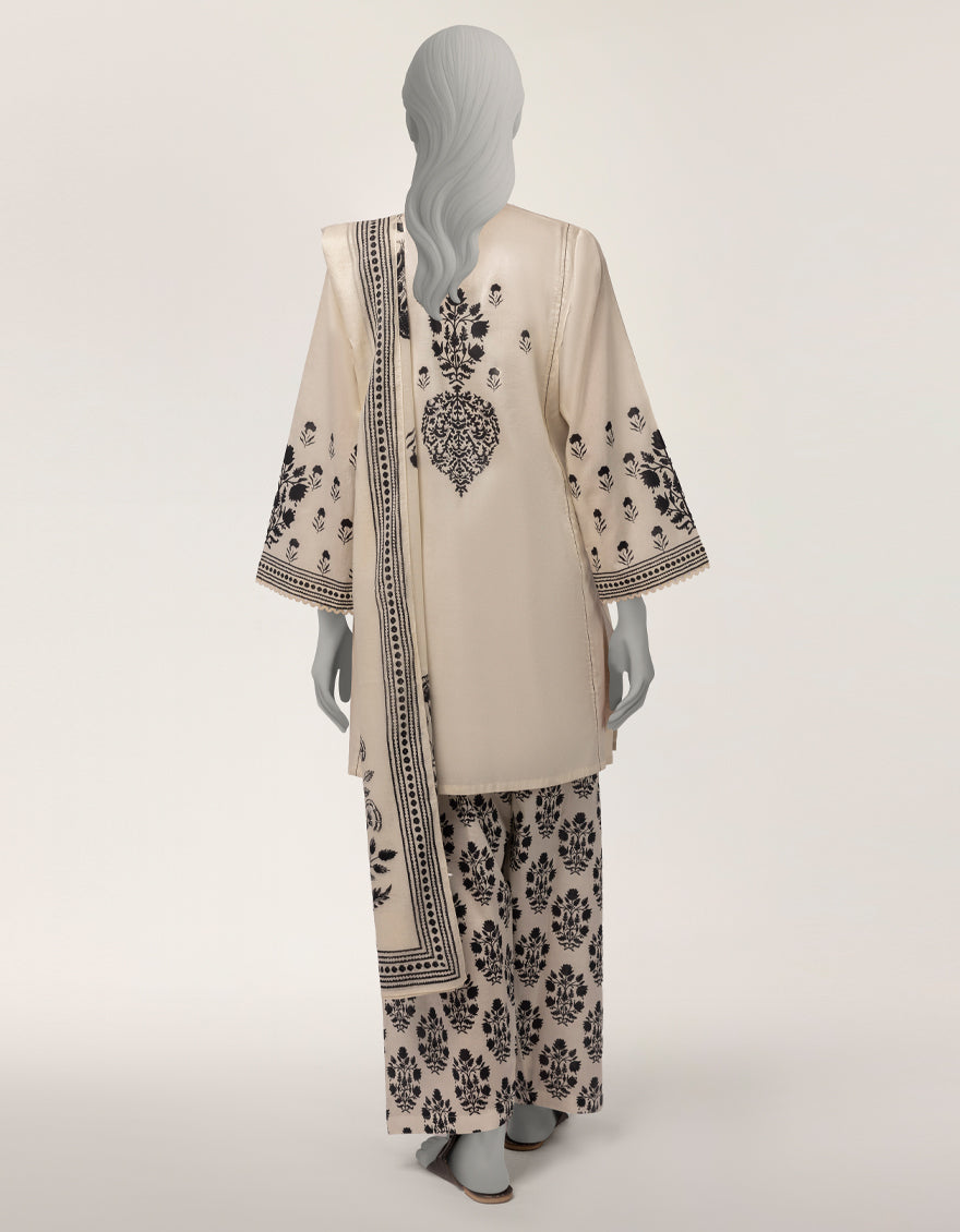 Off White Lawn Digital Printed 3Pc Stitched