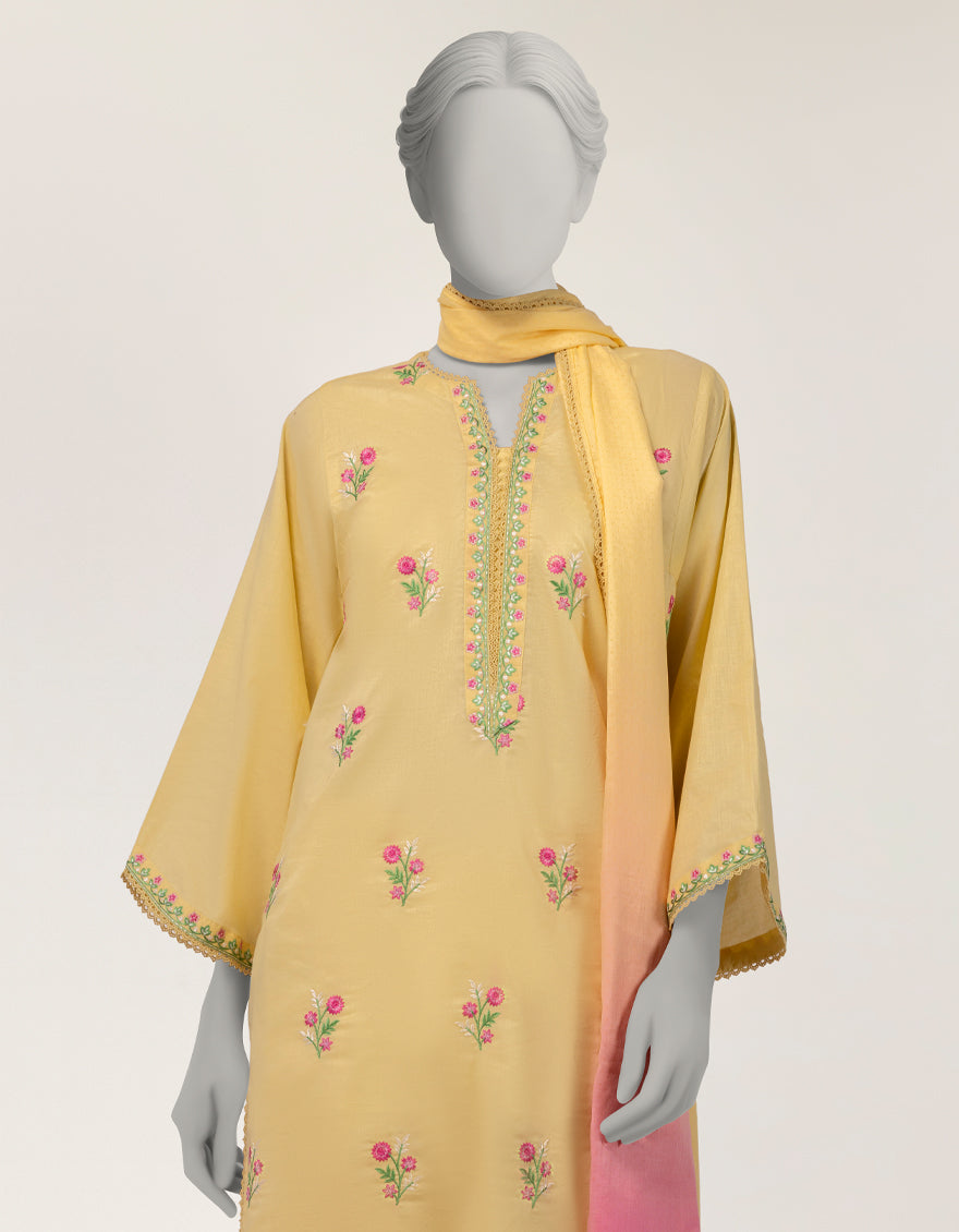 Yellow Lawn Embroidered 3Pc Stitched