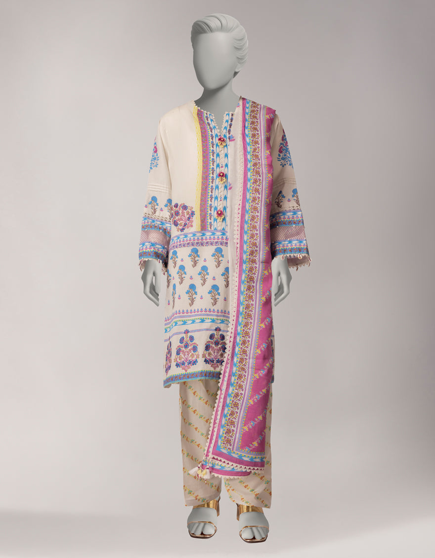 White Lawn Embroidered Women Unstitched 3Pc