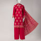 Red Yarn Dyed Jacquard Unstitched 3Pc