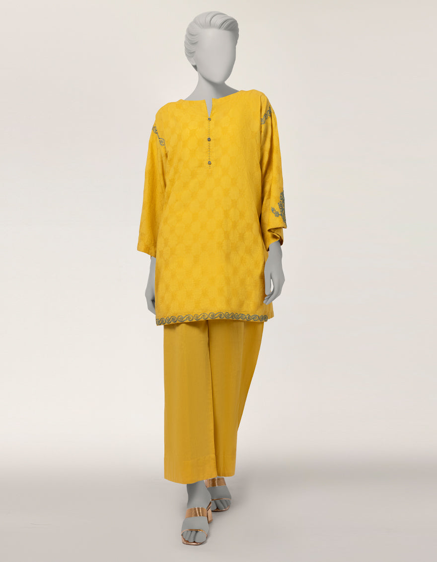 Yellow Dobby Embroidered Co-Ord Set