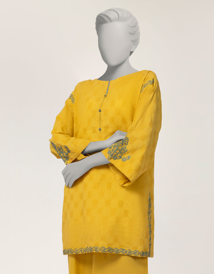 Yellow Dobby Embroidered Co-Ord Set